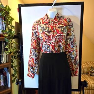 Classic Collection Woman's Abstract Print Blouse, Long Sleeve, Size 12